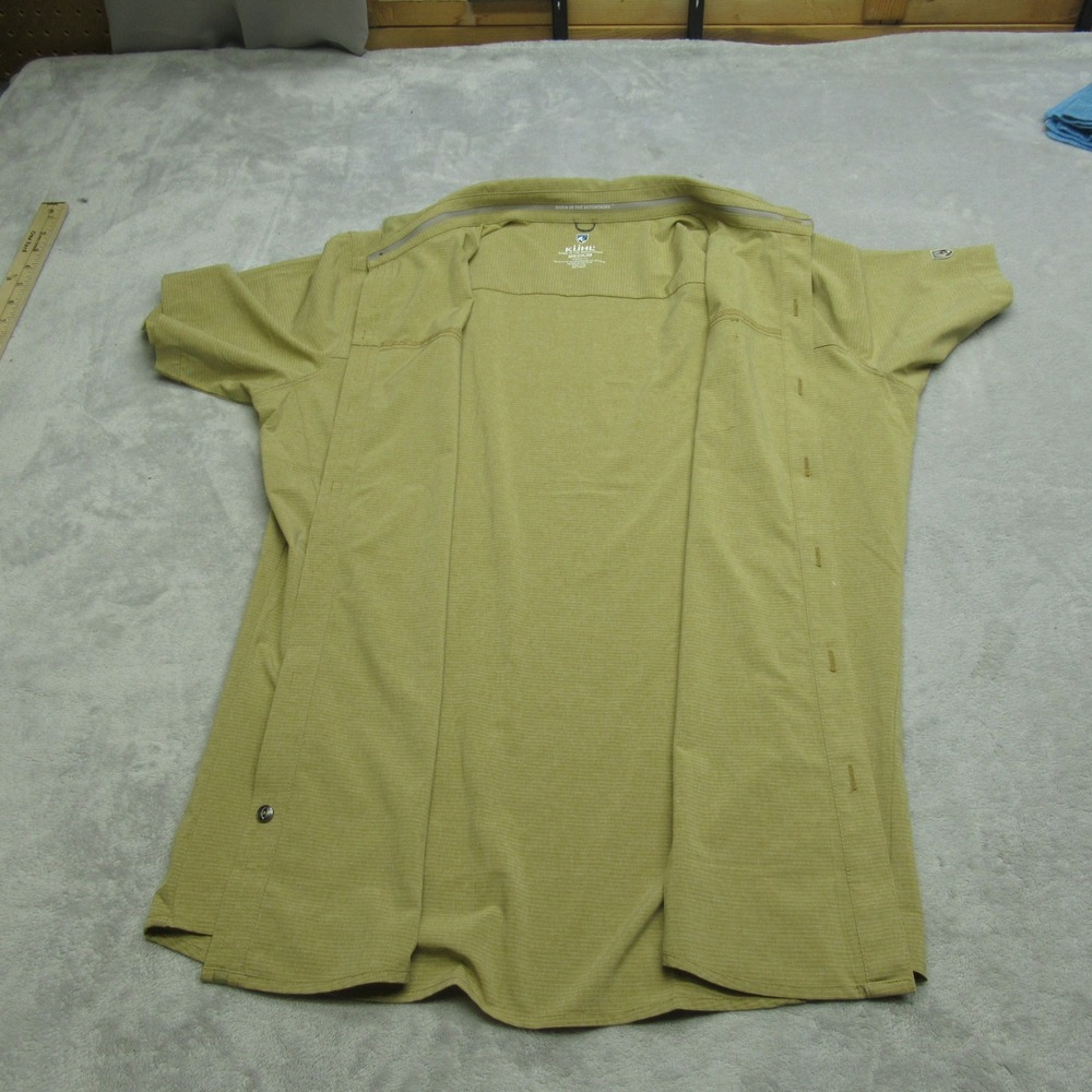 KUHL Shirt Mens Medium Beige Striped Tapered Fit Pocket Short Sleeve Button Up